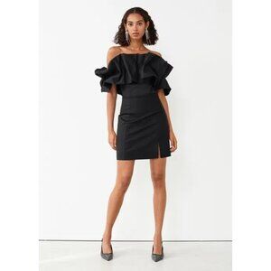 & Other Stories Off Shoulder Ruffle Mini Dress Size 6 Black (EU 36) Party
